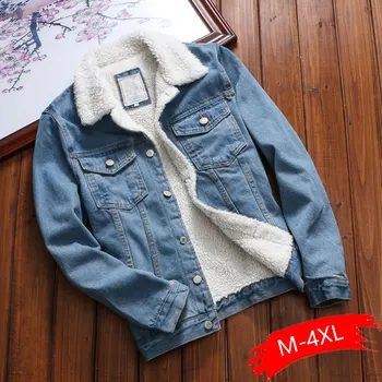 

New Autumn and Winter 2019 Men's Fashion Boutique Thick Wool Warm Thickening Denim Jacket Coat / Mens Slim Casual Jackets Coat