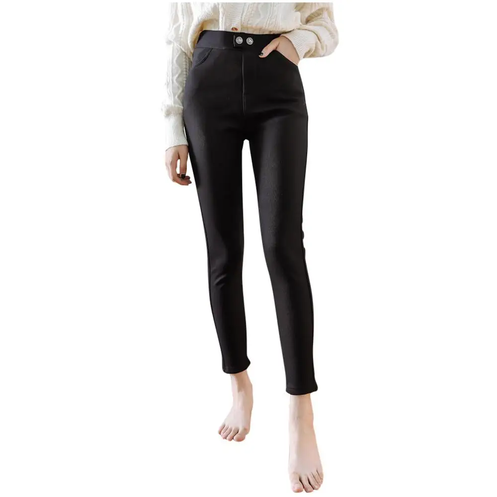 Black With Pocket Хит, новые модные Сексуальные облегающие женские осенние и зимние эластичные и качественные плотные бархатные брюки, теплые колготки - Цвет: Black With Pocket