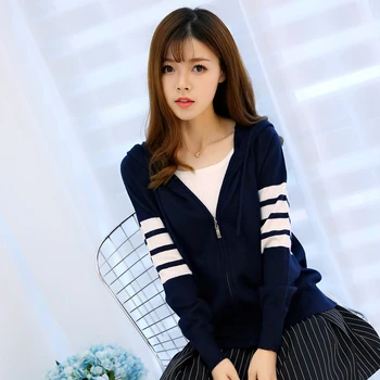 

Spring and autumn knitted zipper cardigan Korean cashmere outside loose wool sweater sweater hooded jacket female