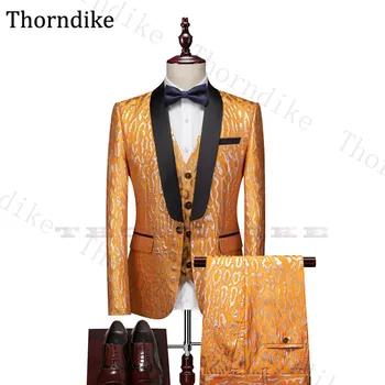 

Thorndike Yellow Leopard Print Suit Men 2020 Shawl Lapel Single Breasted Groom Wedding Dress Suit Casual Party Prom Dance Tuxedo
