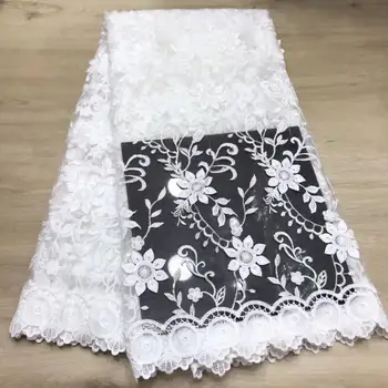 

High Quality White African Wedding Lace Fabric Hot selling French Net Lace Fabric New 3d Flowers Embroidered Lace Fabric