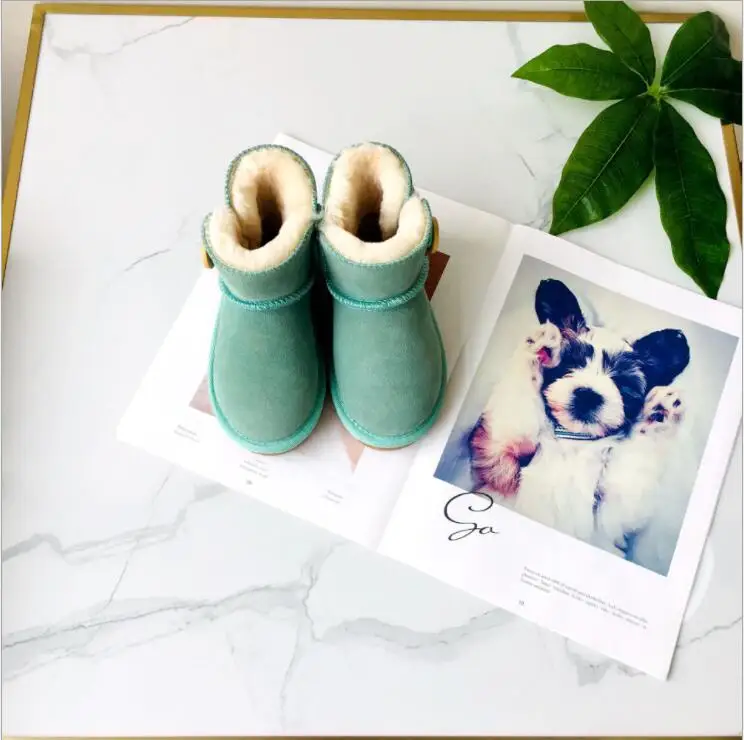 Детские Зимние полуботинки из натуральной кожи; обувь для родителей и детей; непромокаемые сапоги для малышей - Цвет: Небесно-голубой