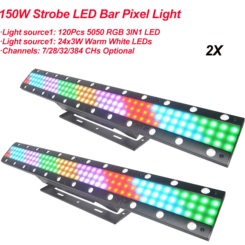 2Pcs/Lot New Stage Effect Light 150W Strobe LED Bar Pixel Light DMX 512 LED Wash Disco Light For Party DJ TV Studio Equipment