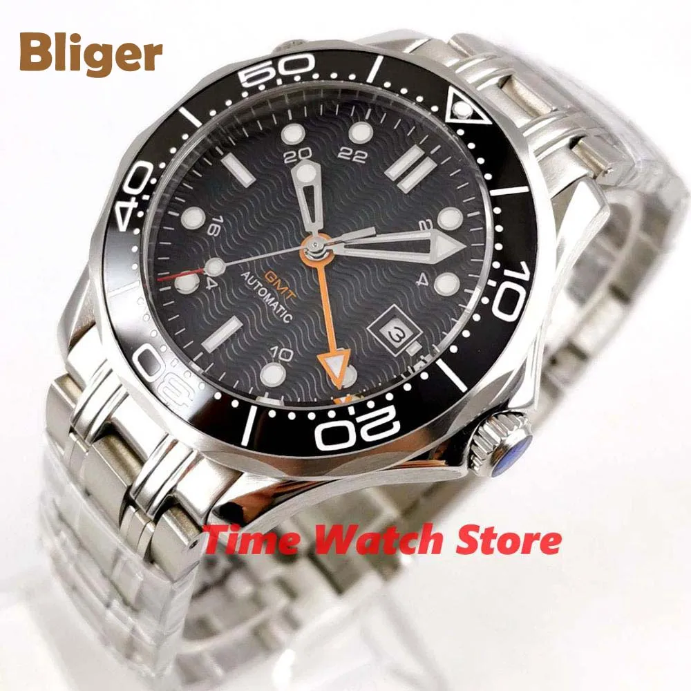 Мужские автоматические часы Bliger 41 мм GMT 3804 водонепроницаемый циферблат Дата