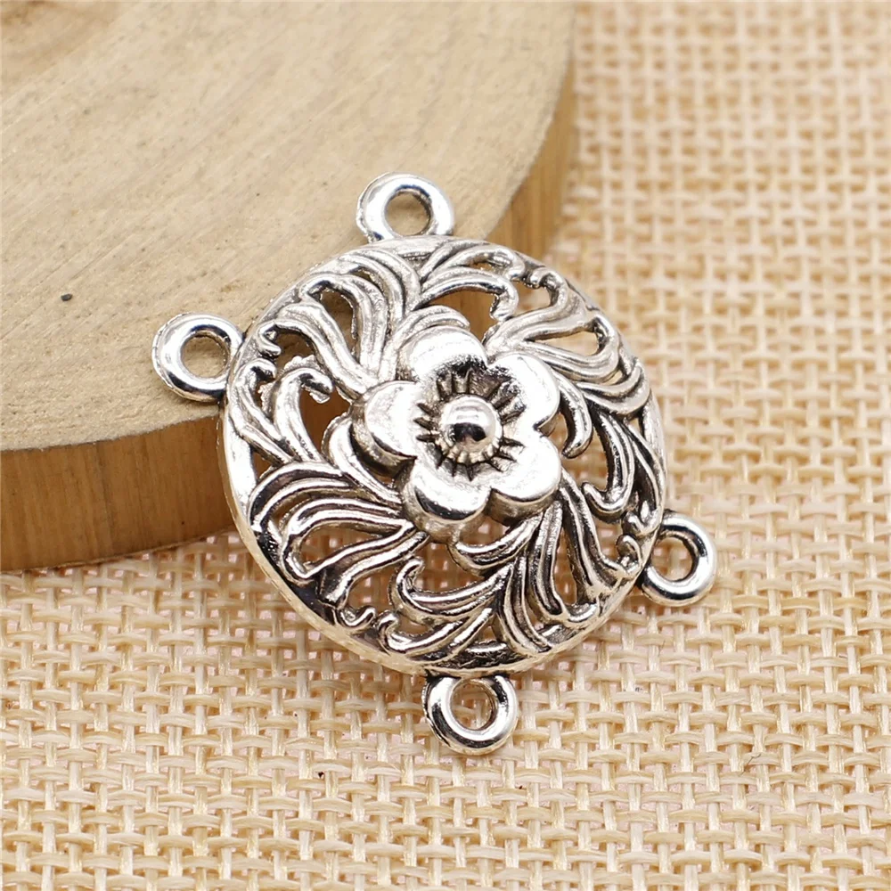 

10 шт. цепочка для тела, цветок, пористое искусственное покрытие, античное серебро, 25x29 мм, аксессуары для изготовления ожерелья своими руками