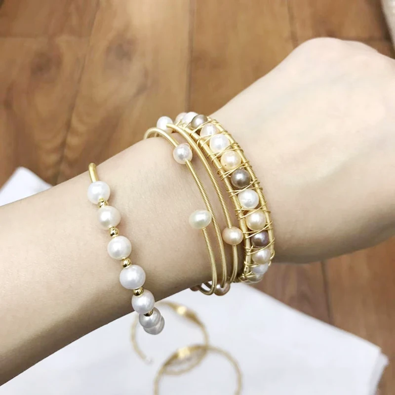 Multi-colored Baroque Pearl Pulsera Hombre Gold Bangles For Women Non-fading Luxury Jonc Bracelet Femm New Trendy Jewelry