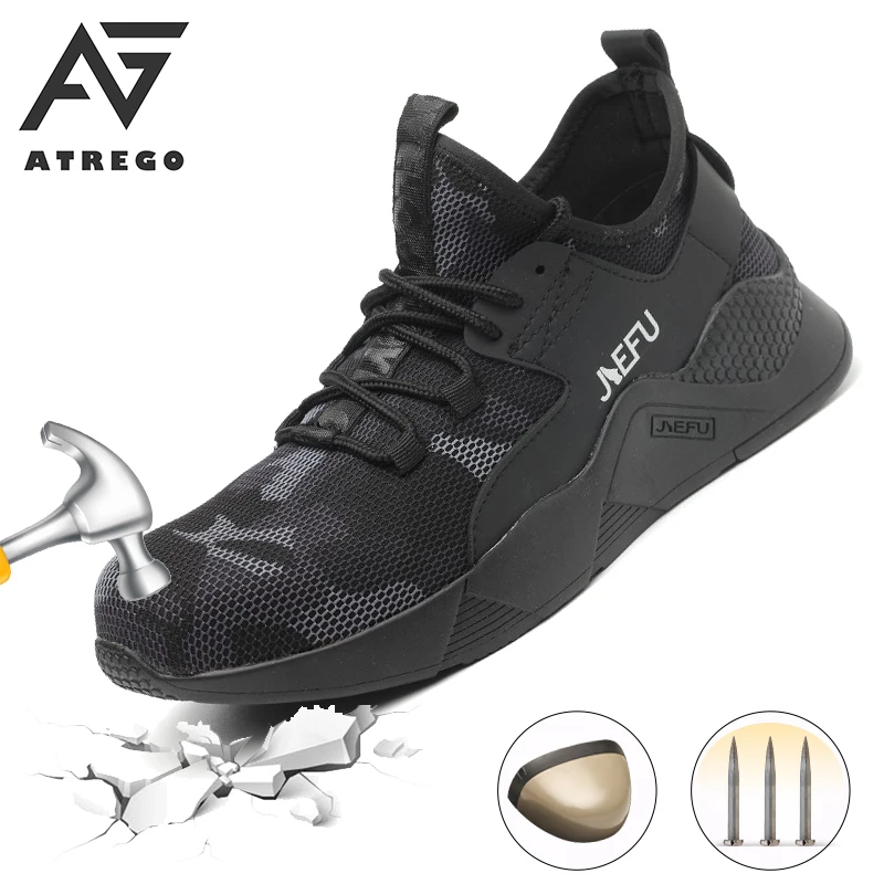 

AtreGo Breathable Knitted Fabric Men's Steel Toe Cap Work Safety Boots Camouflage Outdoor Sports Puncture-Proo Protective Shoes