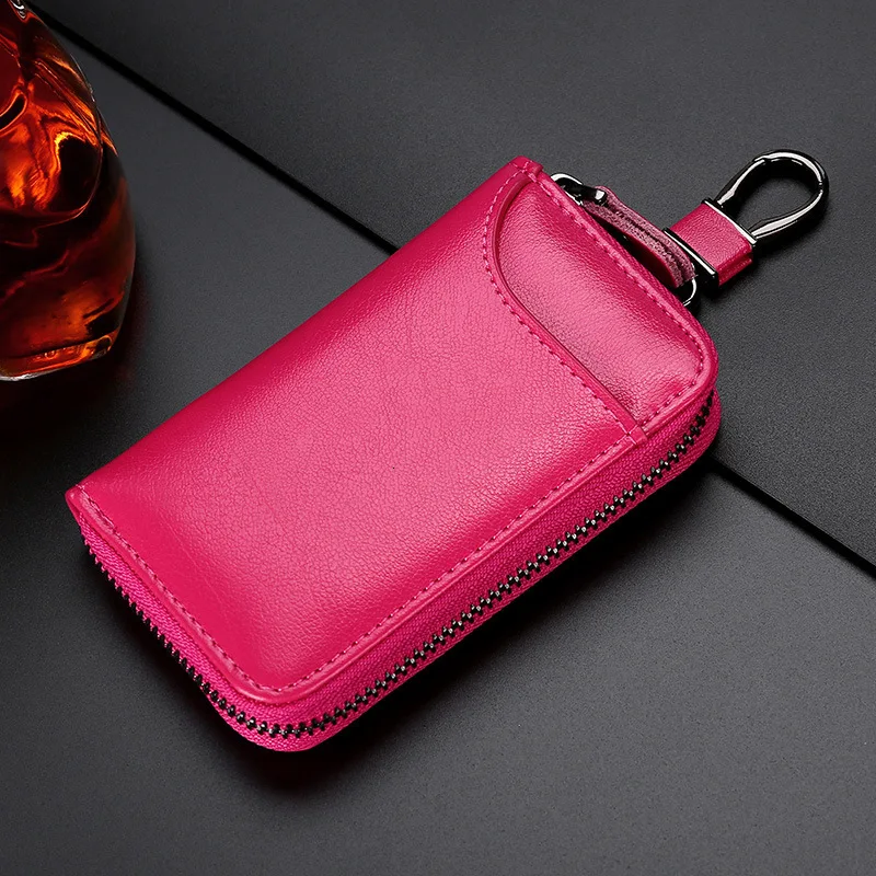 Genuine Leather Keychain Holder Pouch Purse Key Cover Bag Fashion Men Key Holder Organizer Car Key Case - Цвет: 9105Rose red buckle