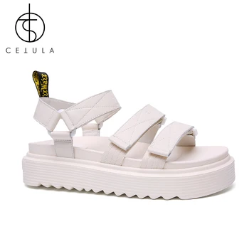 

Cetula 2020 New Design Handcrafted Woman Genuine Leather Velcro &Platform White Outside Casual Sandles