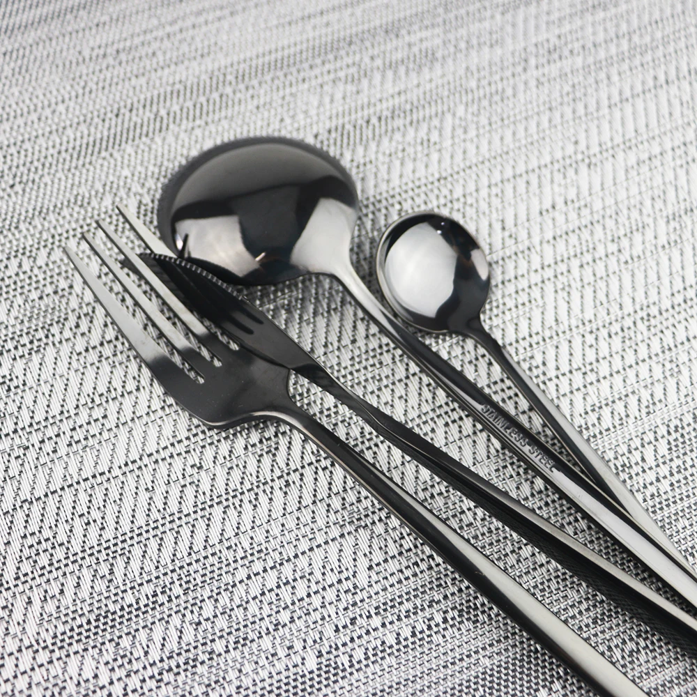 Mirror Black Cutlery Set Stainless Steel Flatware Set Kitchen Silverware Steak Tableware Dinnerware Spoon Fork Knife Teaspoon