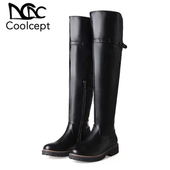 

CoolCept Hot Sale 6 Color Women Over Knee Boots Fashion Boots Zipper Flats Daily Shoes Woman Mujer Footwear Size 34-43