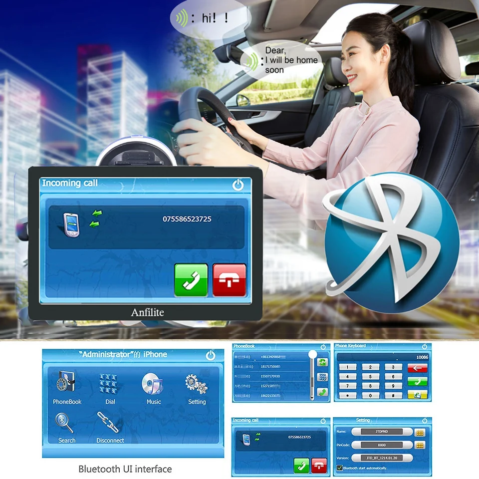 Anfilite " HD емкостный экран кемпинг автомобиль/грузовик gps навигатор Bluetooth AVI 256M 8GB Sat Nav в Европу в Россию Navitel карта