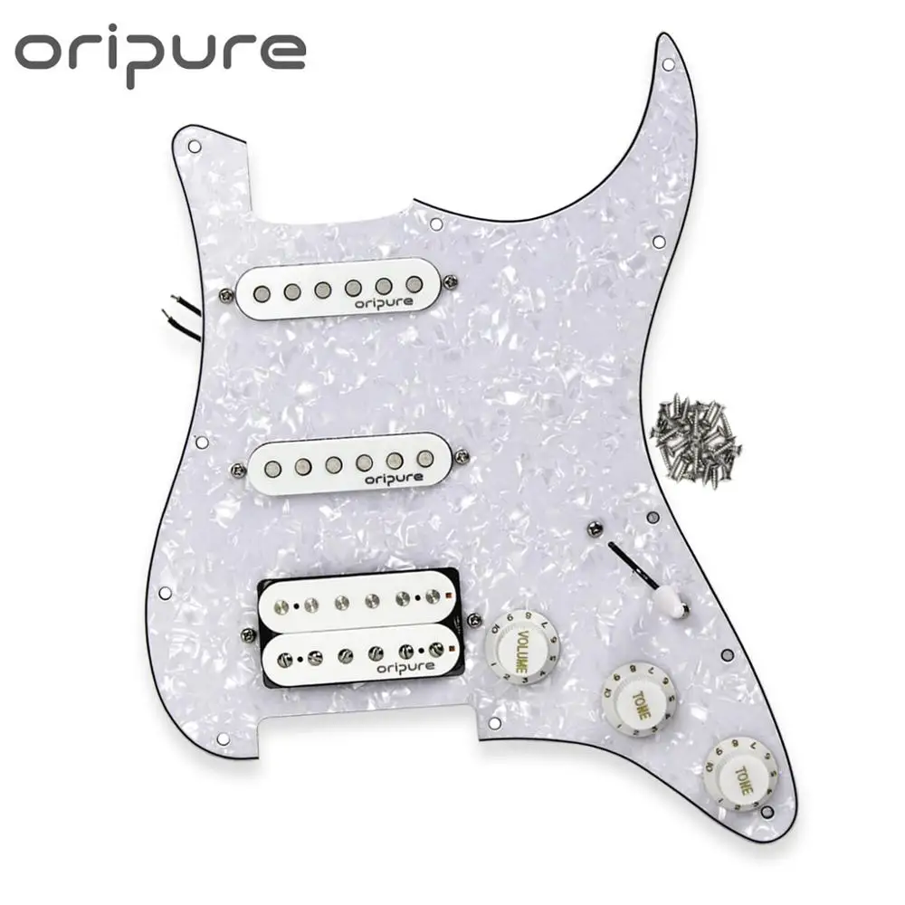 OriPure белый жемчуг SSH загружен Pickguard Alnico 5 звукосниматель с одинарной катушкой и хамбакером Пикап для 11 отверстий Страт Стиль гитары запчасти