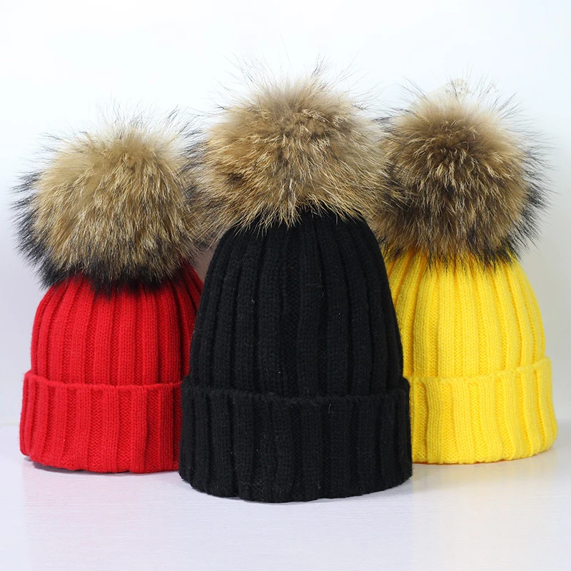 Mink And Fox Fur Ball Cap Pom Poms Winter Hat For Women Girl's Hat Knitted Beanies Cap Brand New Thick Female Cap