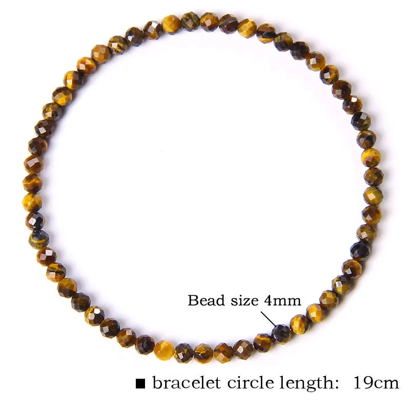 Natural Stone Handmade Stretch Bracelet 4mm Small Faceted Tiger Eye Quartz Crystal Beads Bracelet