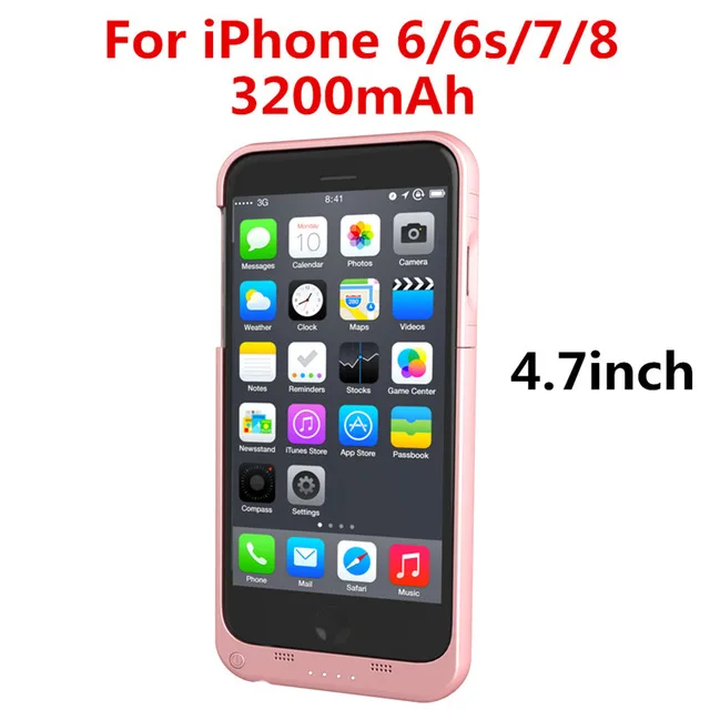 Pink For 6 6s Plus Расширенный чехол для аккумулятора телефона, 3200 мА/ч, внешний аккумулятор, чехол для iPhone 8, 7, 6s, 6, портативный противоударный чехол для зарядки аккумулятора - Цвет: Pink For 6 6s Plus