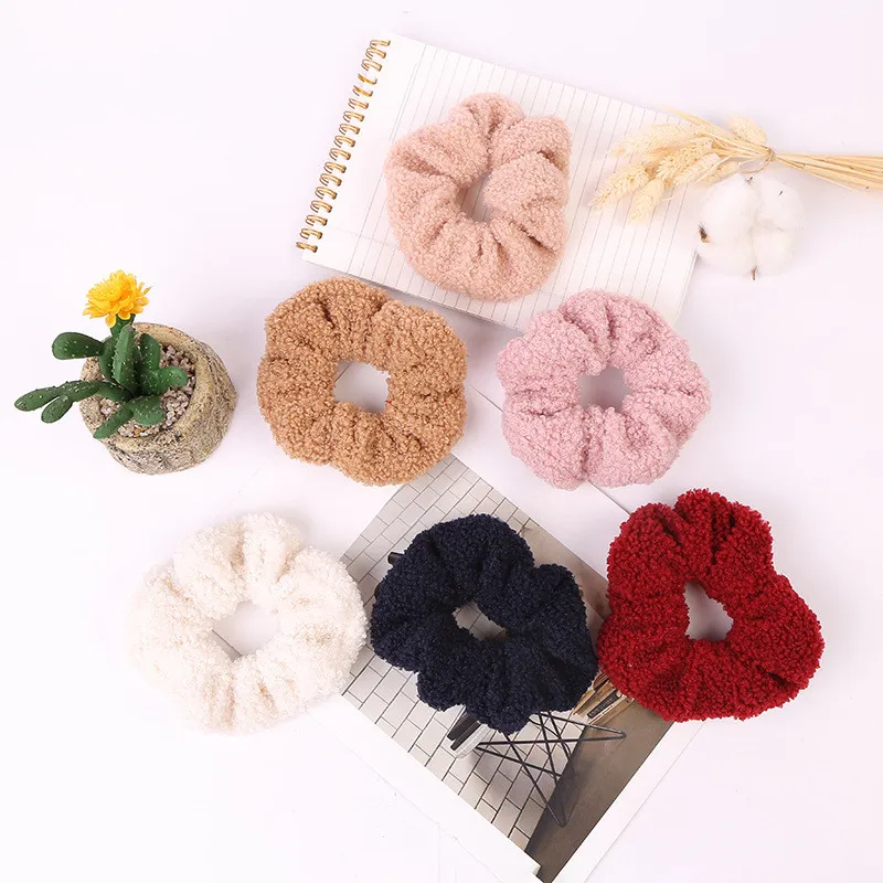 

1PC Winter Soft Velvet Hair Scrunchies Plush Hair Ties Girls Women Sweet Hair Accessories Candy Color Ponytail Holder Hair Rings