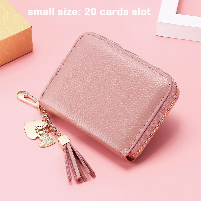 Small-DF pink209 Rfid-блокировка противоугонное дизайнерское женское портмоне-клатч Femme кошелек на молнии мульти-слот для карт большая емкость кисточка натуральная кожа - Цвет: Small-DF pink209