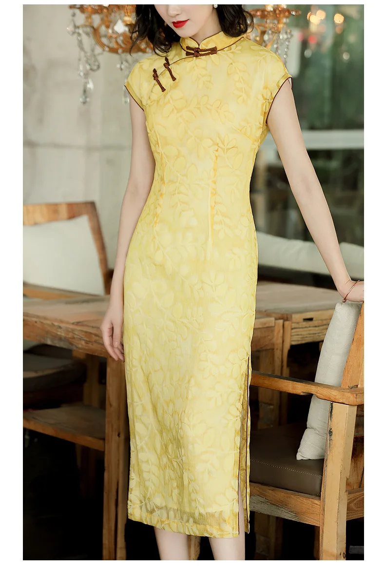 [Agent Main Push Have Preferential Price] Spring And Summer Glorious Improved Flocked Mid-length Cheongsam Dress 90126