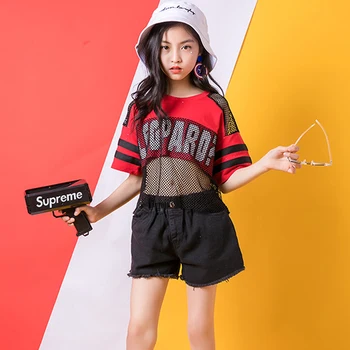 

Fashion Net Black Top Kids Vestido Hip Hop Costume Girls Jazz Summer Stage Girl Street Wear Kids Ropa Hip Hop Clothes BL2015