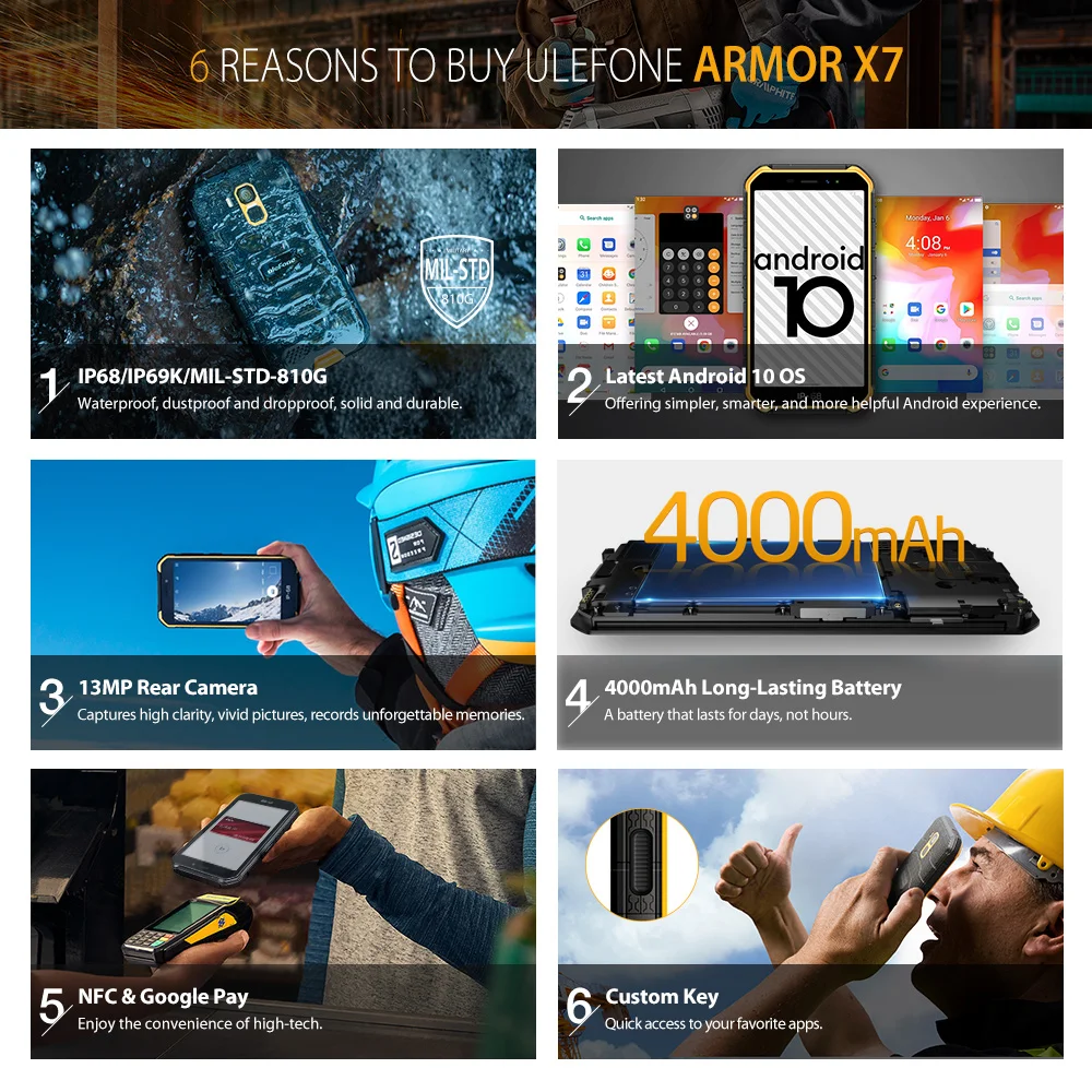 Ulefone Armor X7 смартфон с 5 дюймовым дисплеем четырёхъядерным процессором NFC ОЗУ 2 Гб