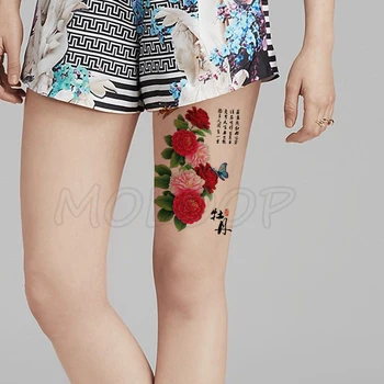 

Pink Bloom Peony Butterfly Water Transfer Tattoo Stickers Women Body Chest Art Temporary Girl Waist Bracelet Flash Tatoos Flower