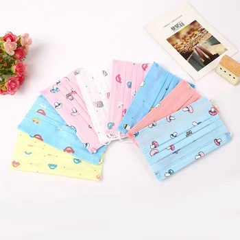 

20Pcs Disposable Dustproof Children Mouth Masks Cartoon Floral Printed 3 Layers Non-Woven Earloop Kid Mask under 13 Years Old