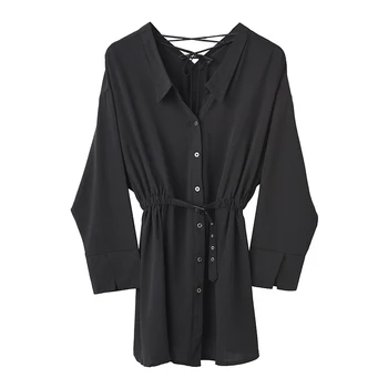 

LANMREM Women Back Bandage sexy black long shirt 2020 New V-Neck Long Sleeve Loose Fit Fashion Tide elastic waist blouse 1U402