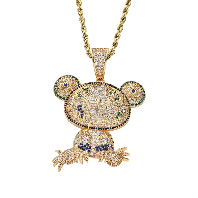 Микро проложили AAA+ кубический цирконий Bling Iced Out милые Ленивец Подвески ожерелье для женщин мужчин хип хоп рэппер ювелирные изделия золото серебро