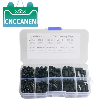 

300Pcs M3 Nylon White and Black M-F Hex Spacers Screw Nut Assortment Kit Stand off Set