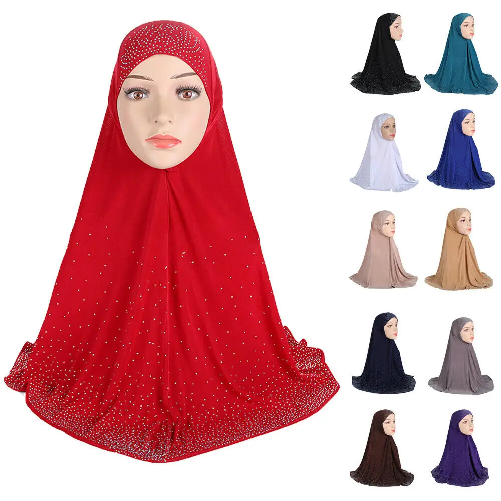 One Piece Stone Designer Readymade Hijab For Girls Kids Teenager Stretchy UK New 