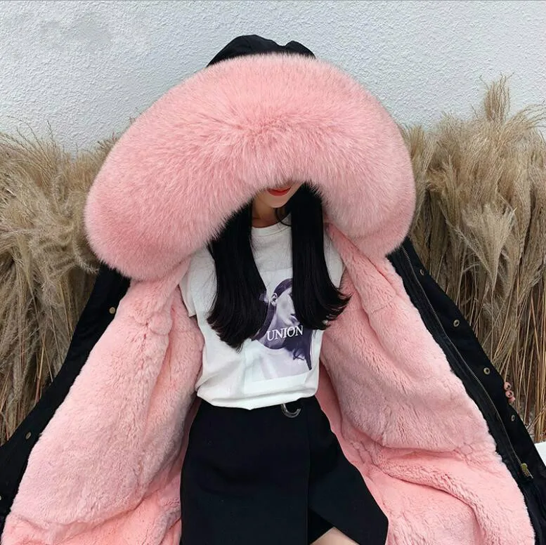 Plus Size Winter Women's Coats Fake Fur Parkas Rabbit Lining Middle Long Jacket Coat Female Women Hooded Overcoat | Женская одежда