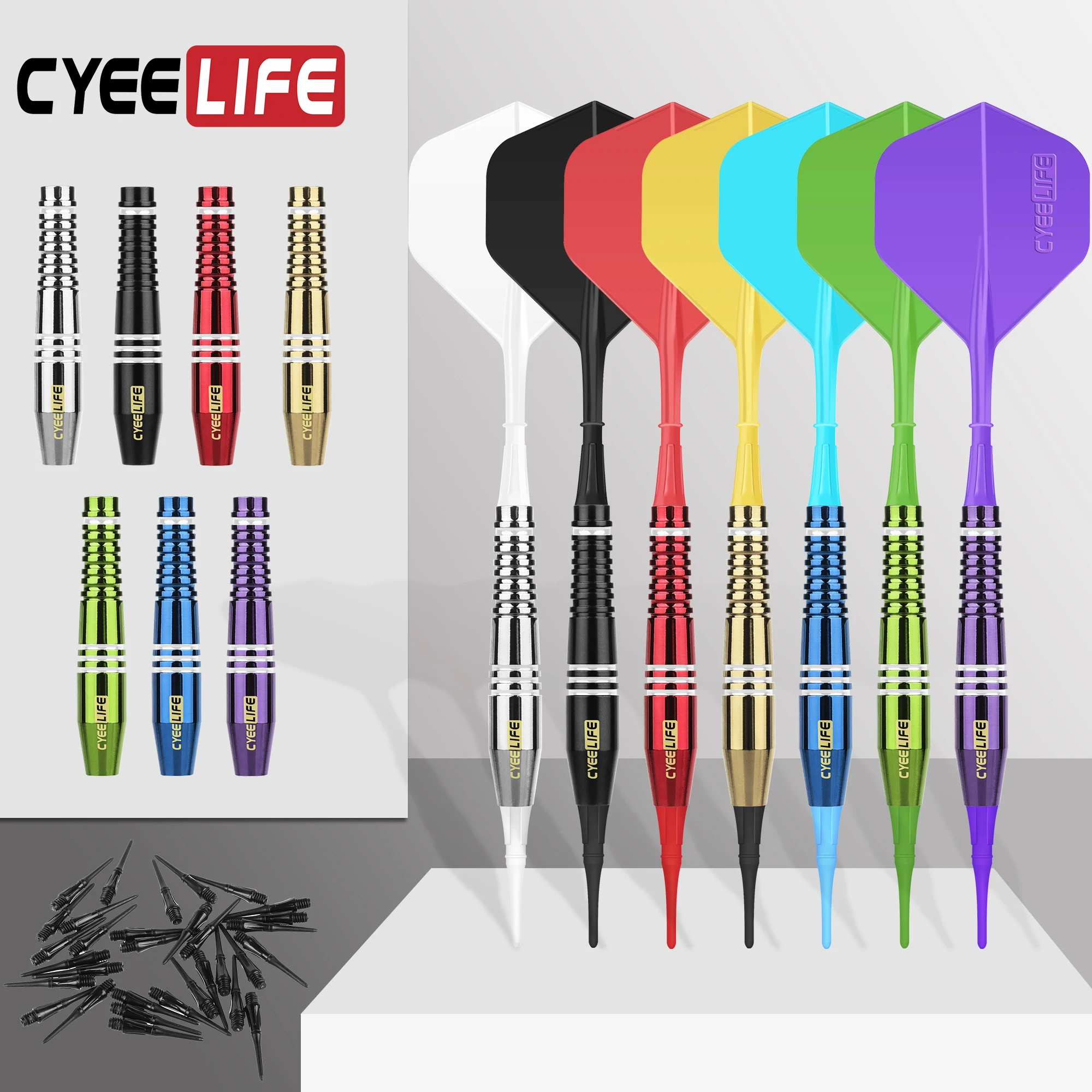 

CyeeLife 18g Brass Soft Tip Darts With Carry Case and Extra Plastic Points & Flights,Professional Electronic Dart set