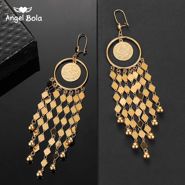 Ridged Pyramid Pendant Earrings- Gold