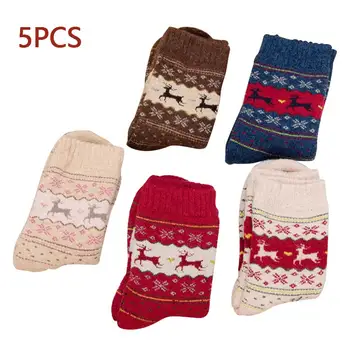 

1/5 pcs Fashion Christmas Deer Socks Santa Claus Gift Warm Knitted Socks Unisex Xmas Funny Socks Wool Warm Women Cotton Socks