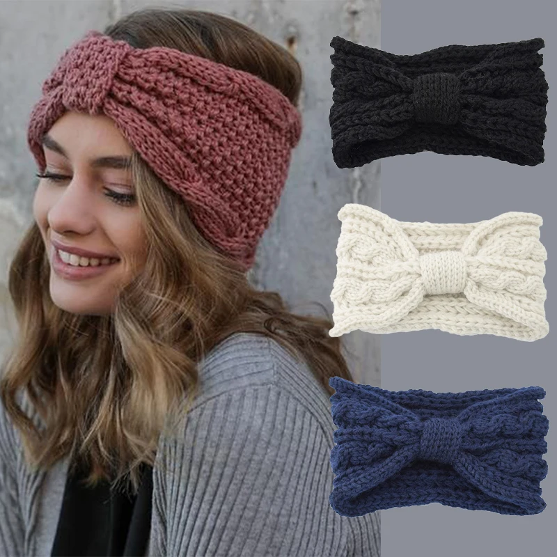 

Winter Knitted Headband Crochet Turban for Women Crochet Knotted Wide Stretch Headwrap Solid Hairband Quality Hair Accessories