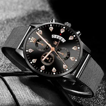 

SHAARMS Luxury Men Mesh Band Watch Stainless Steel Analog Quartz Wristwatch Male Man Fashion Business Watches Reloj Hombre