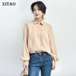 XITAO тонкая женская блузка Женская корейская мода новинка 2019 Осенняя рубашка с отложным воротником и рукавом-фонариком, элегантная рубашка