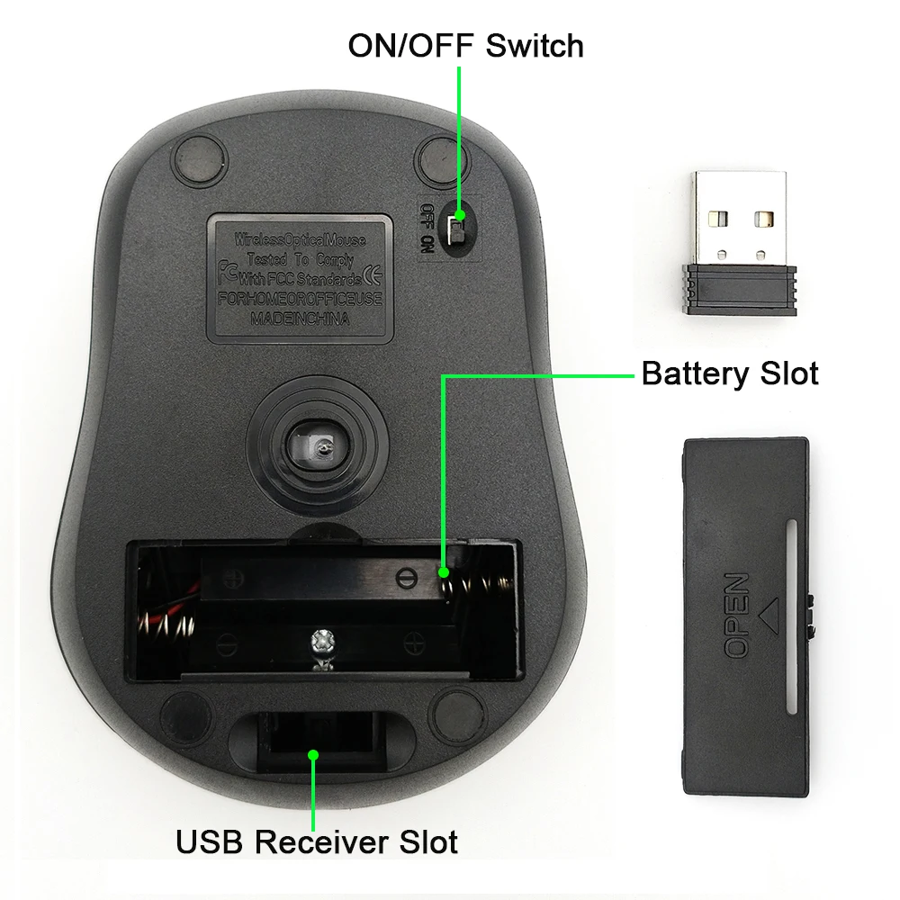 USB Wireless Mouse 2000DPI Adjustable Receiver Optical Computer 2.4GHz Ergonomic for Laptop PC