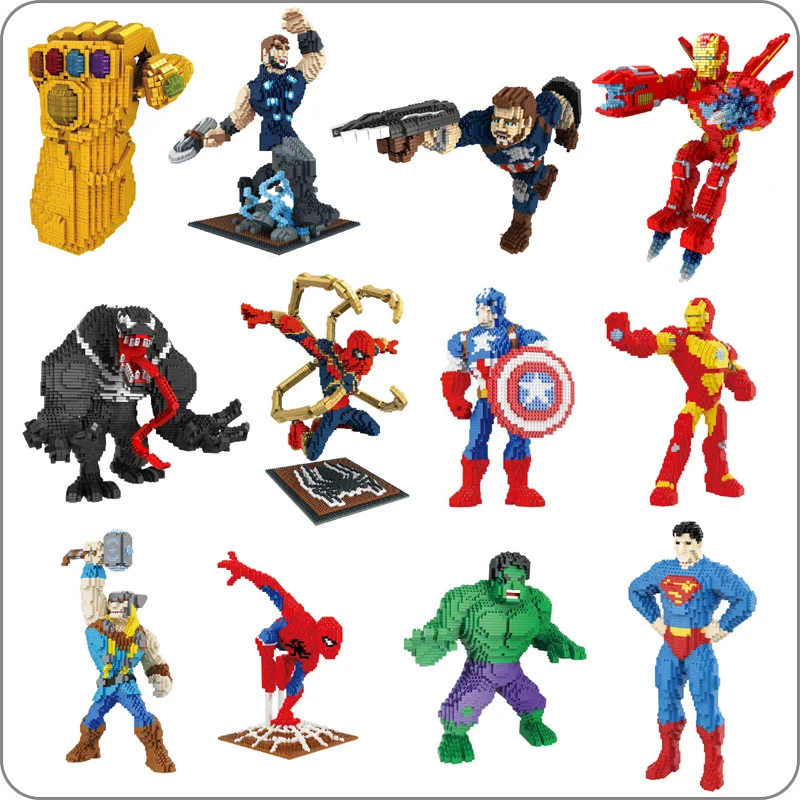 

BS Marvel Avengers Spider Man Thor Captain America Venom Thanos Iron Man Hero 3D Model Diamond Mini Building Small Blocks Toy