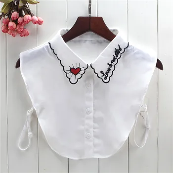 

Women Fake Collar Letter Heart Embroidery Chiffon Half Shirts for Matching Tops IK88