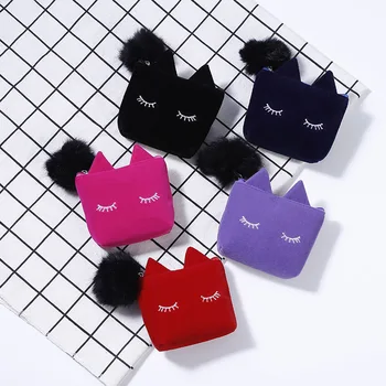 

1PC Cat Plush Purse Card Key Mini Purse Pouch Canvas Bag Small Zipper Coin Purse Card Holder Wallet 5 Colors Available