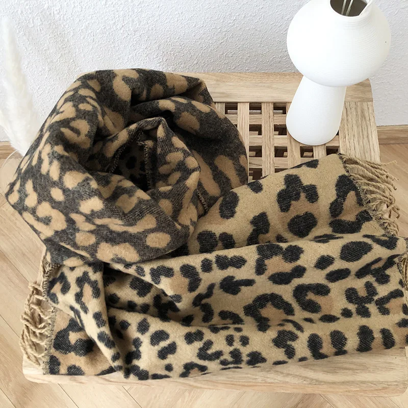 Зимний Теплый леопардовый шарф женский корейский уплотненный двойной узор шаль шарф