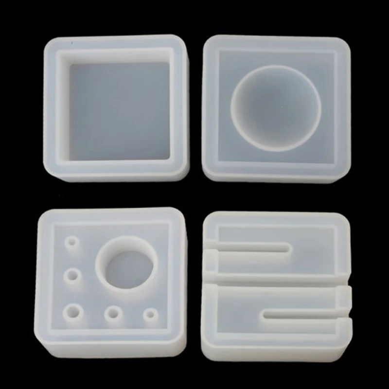 

4Pcs Silicone Mold Card Storage Pen Holder Pencil Holder Ashtray Epoxy Resin Casting Mold Office Desk Ornaments Handmade