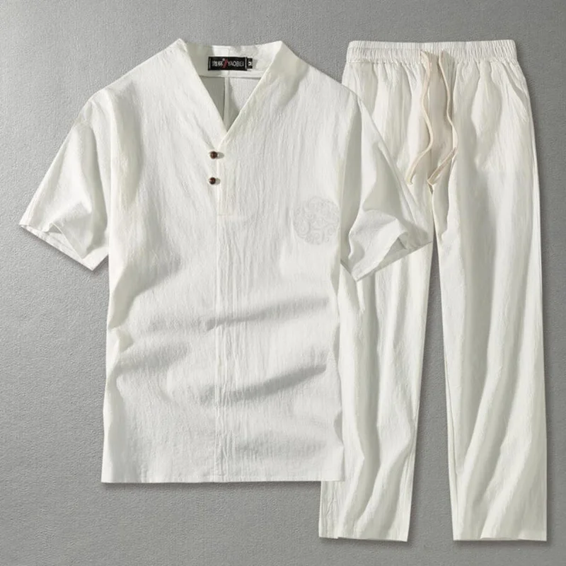 Men's Clothing Large Size Tracksuit Linen t-shirt Summer Set Chinese Style 8XL 9XL plus Two Piece, Sports Set, Tracksuit Set