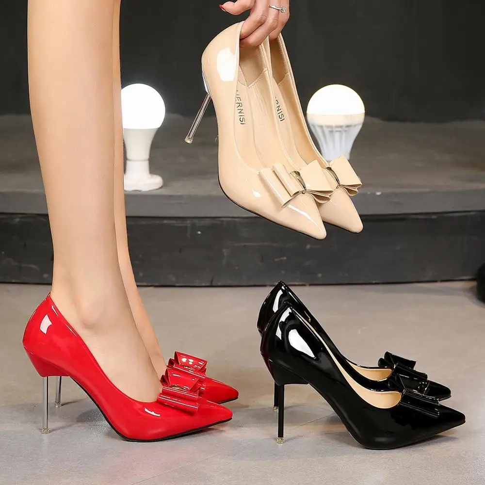 Classic Thin Heels Pointed Toe High Heels Korean Sexy Professional Single Shoe Autumn New Sweet Butterfly-knot Womens Shoes