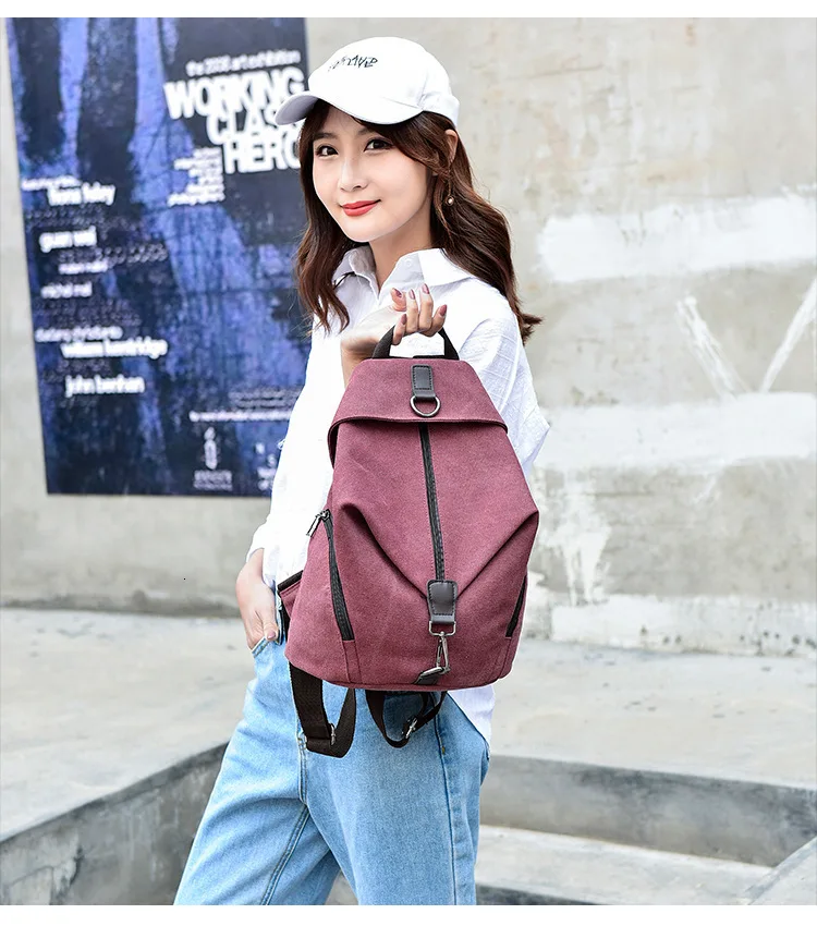 Female Vintage Canvas Backpack Women Casual Bag Anti-theft School Bags For Teenage Girls Women's Small Travel Retro Backpacks