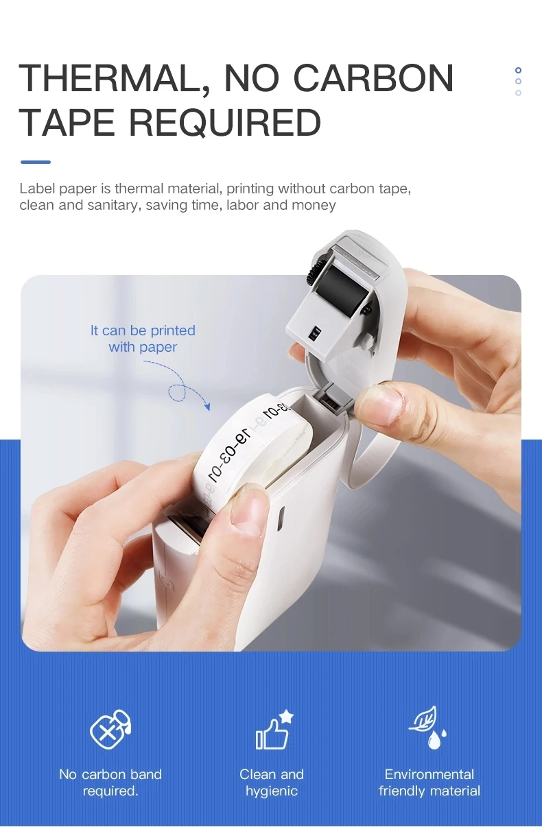 A person inserts a roll of DashBot™ Premium Labels into a label printer. DashBot™ Premium Labels are thermal, requiring no carbon tape, and offer clean and hygienic printing that saves time, labor, and money. Additionally, these eco-friendly labels are tear-proof.