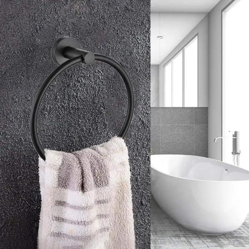Круглое полотенце из нержавеющей стали, кольцо, Настенное подвесное матовое черное полотенце стойка для одежды, аксессуары для ванной комнаты