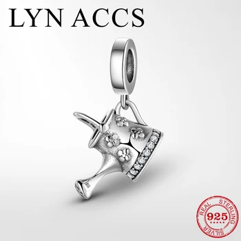 

LYNACCS Shiny Zircon Teapot Pendant 925 Sterling Silver Beaded Charm fits European Original Charm Bracelet women diy jewelry